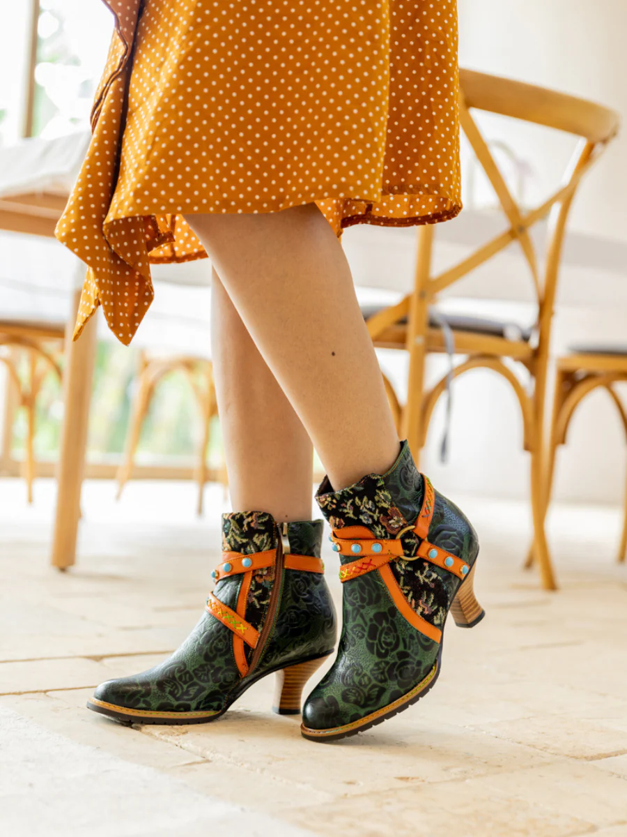 Soffia | Arden Vintage Rose Embossed Leather Ankle Bootie - Image 2
