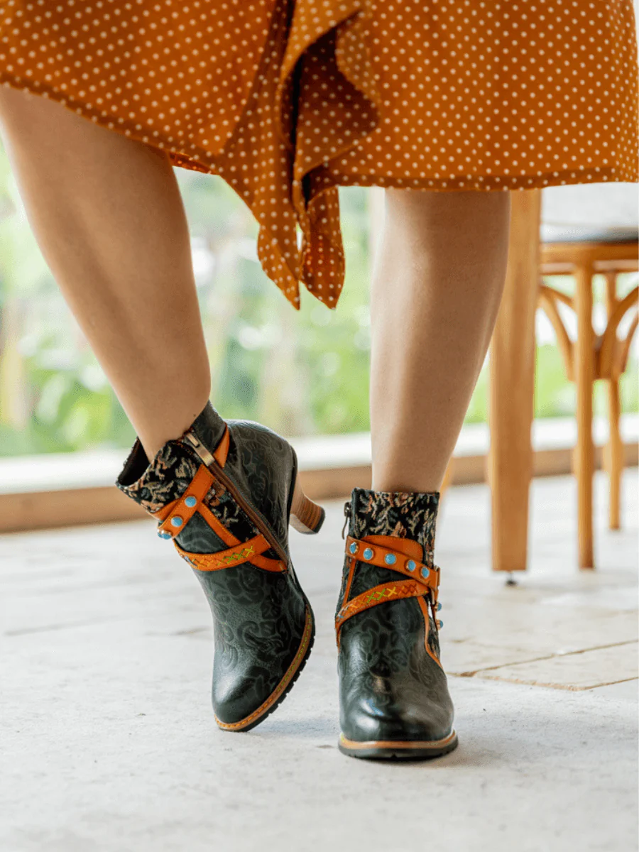 Soffia | Arden Vintage Rose Embossed Leather Ankle Bootie - Image 4