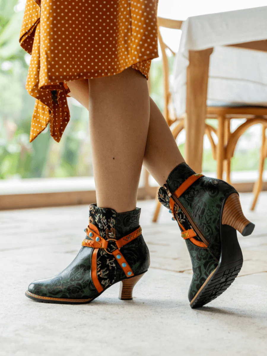 Soffia | Arden Vintage Rose Embossed Leather Ankle Bootie - Image 5