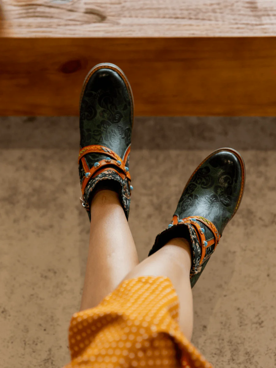 Soffia | Arden Vintage Rose Embossed Leather Ankle Bootie - Image 7
