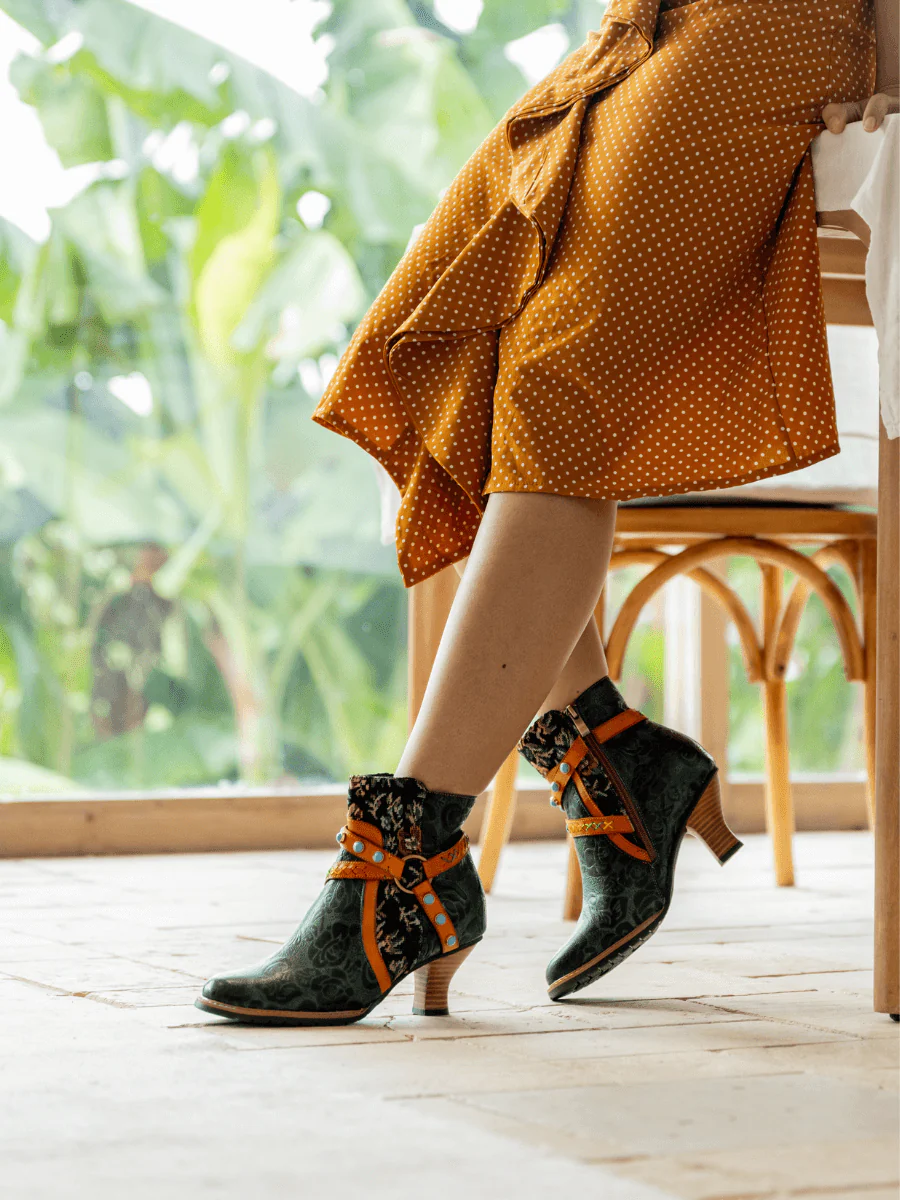 Soffia | Arden Vintage Rose Embossed Leather Ankle Bootie - Image 8