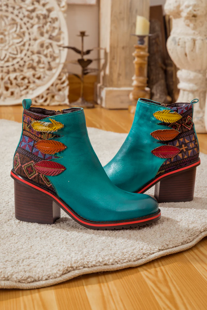 SOFFIA | ART OF FALL BLOCK HEEL LEATHER ANKLE BOOT - Image 12