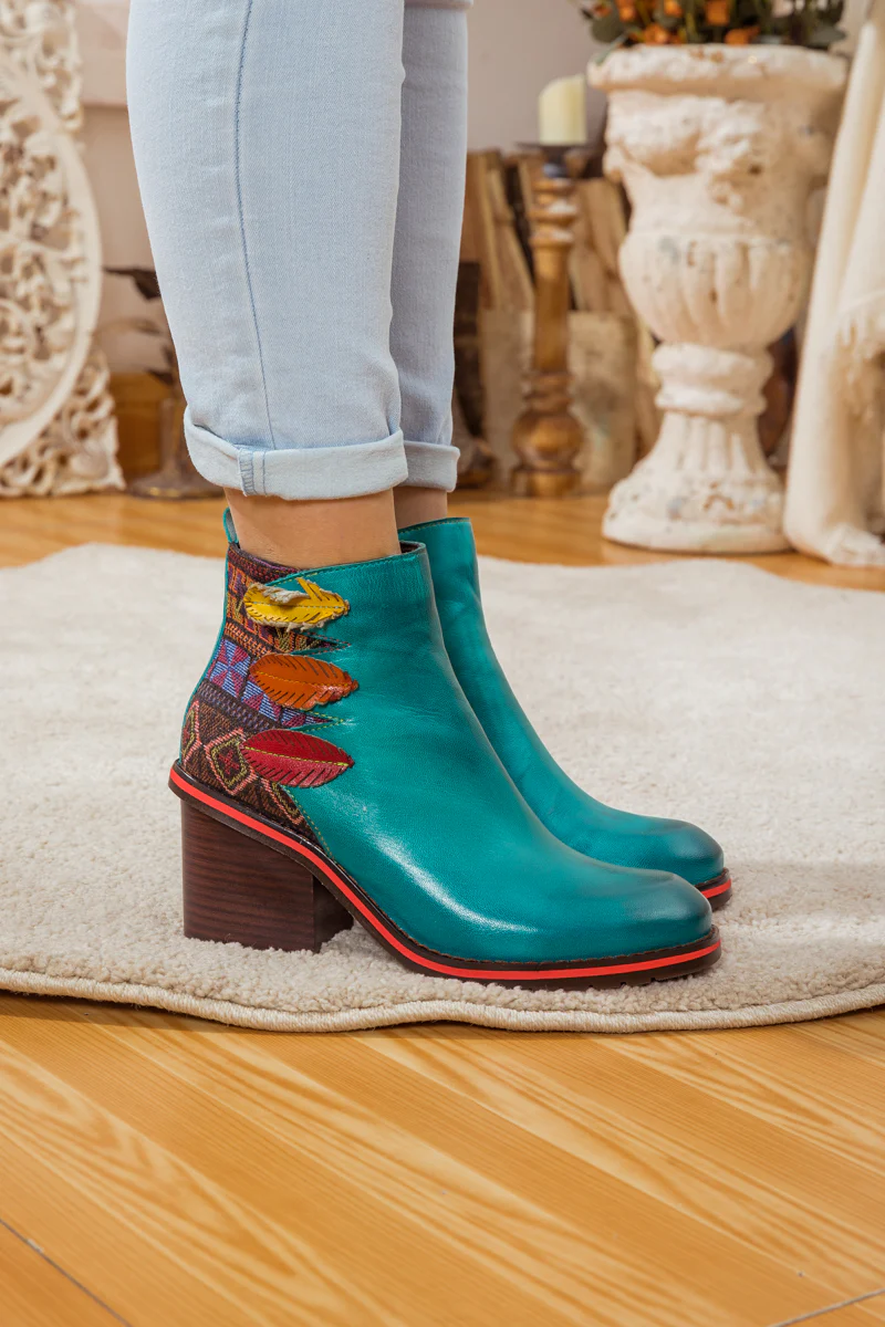 SOFFIA | ART OF FALL BLOCK HEEL LEATHER ANKLE BOOT - Image 3