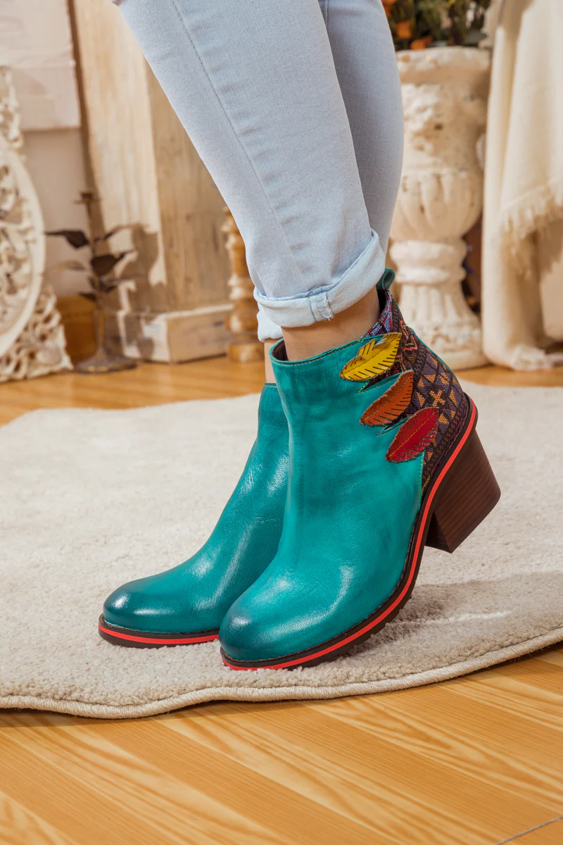 SOFFIA | ART OF FALL BLOCK HEEL LEATHER ANKLE BOOT - Image 4