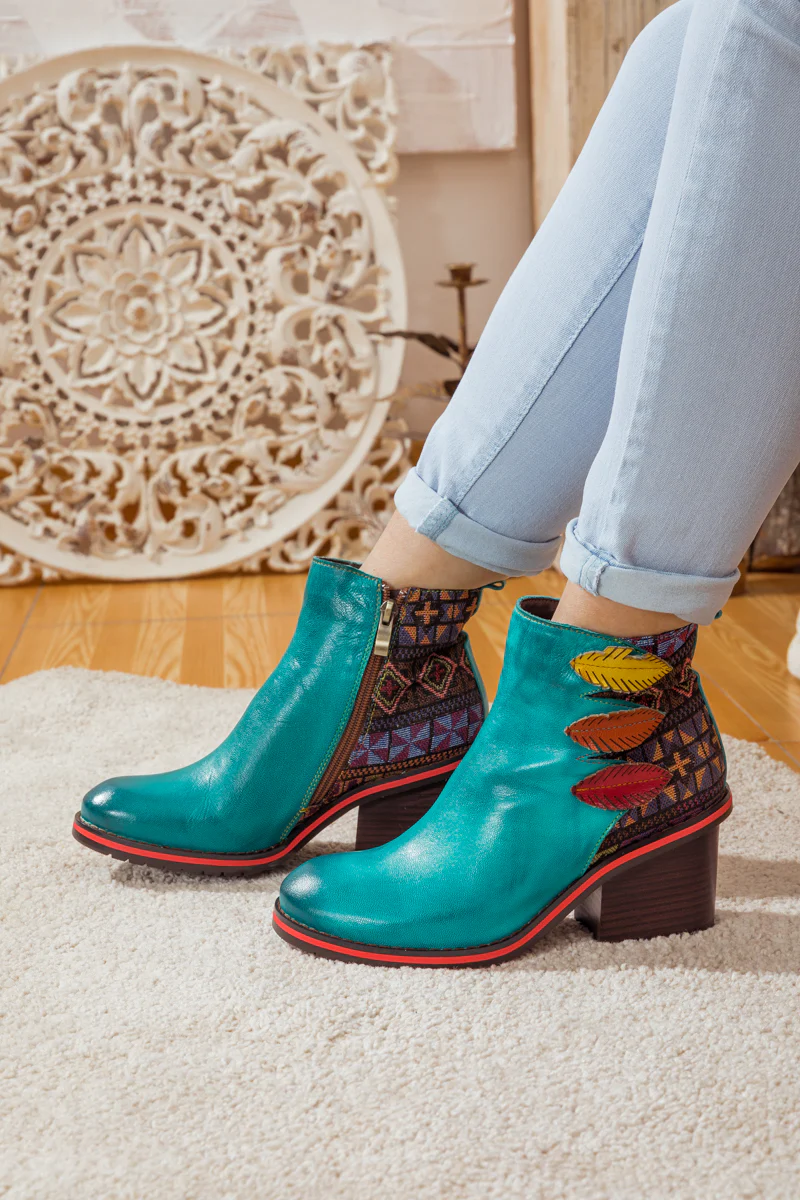 SOFFIA | ART OF FALL BLOCK HEEL LEATHER ANKLE BOOT - Image 6