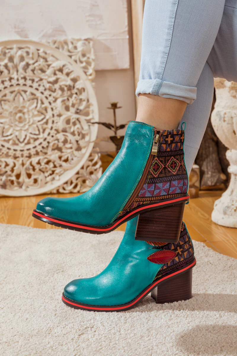 SOFFIA | ART OF FALL BLOCK HEEL LEATHER ANKLE BOOT - Image 7