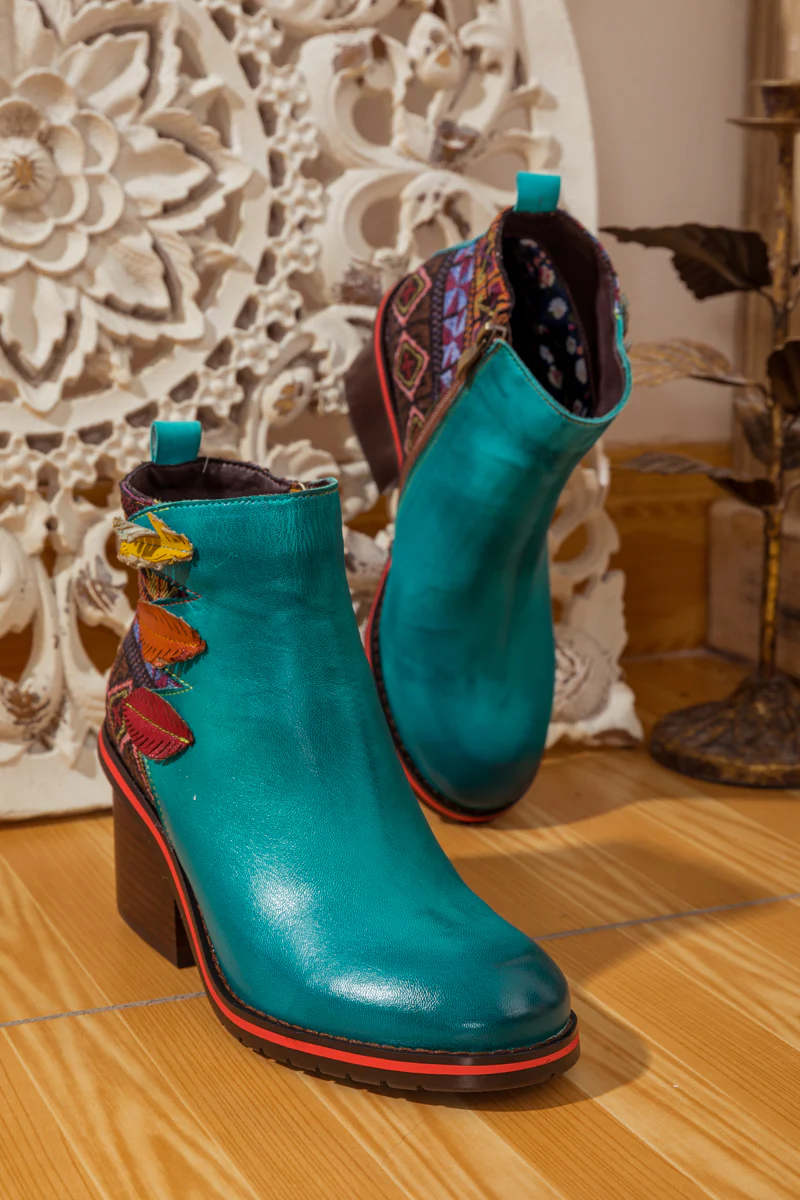 SOFFIA | ART OF FALL BLOCK HEEL LEATHER ANKLE BOOT - Image 8
