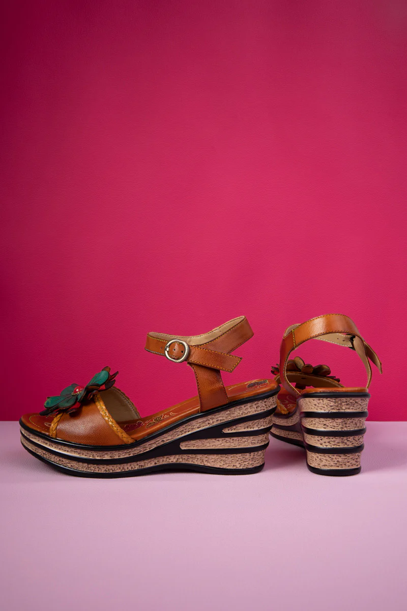 Soffia | Asmara Floral Head Applique Leather Wedge - Image 10