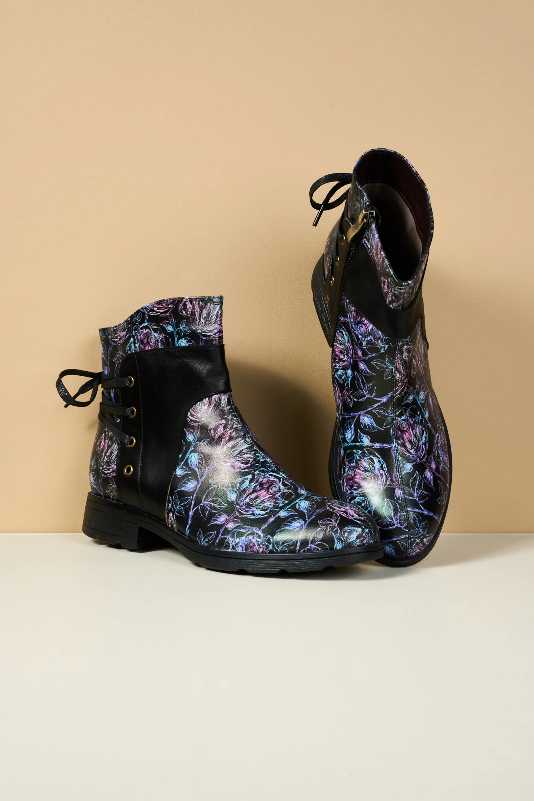 Soffia | Autumn Fields Floral Leather Ankle Booties - Black - Image 10