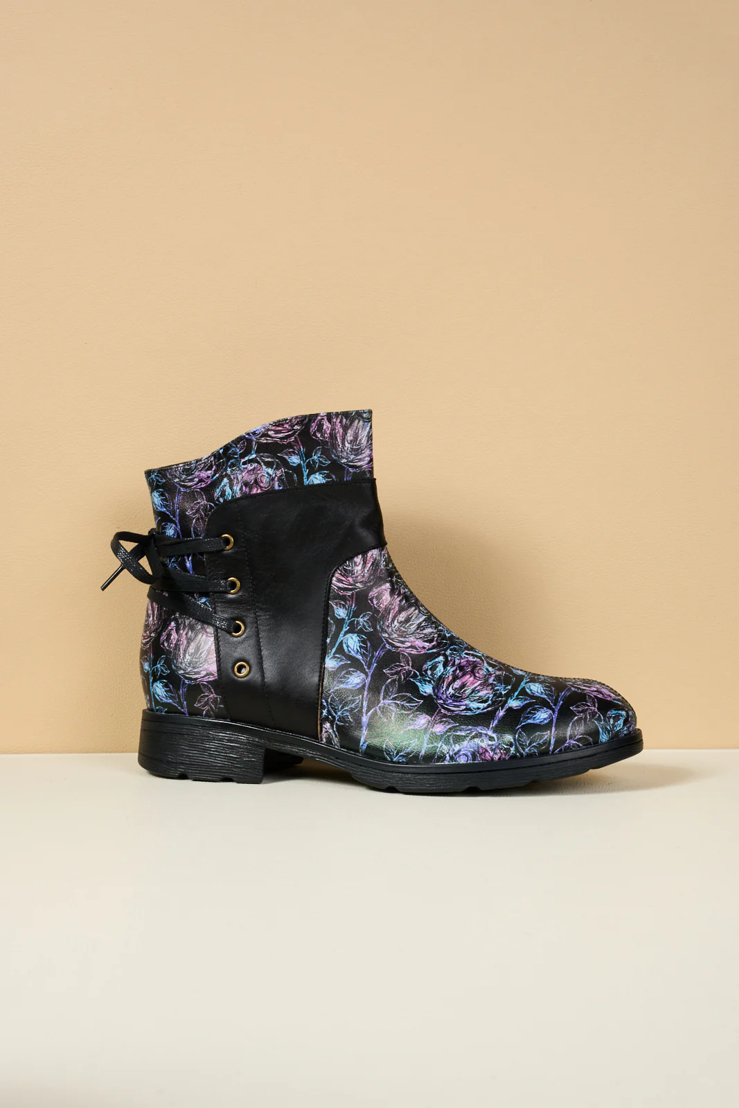 Soffia | Autumn Fields Floral Leather Ankle Booties - Black - Image 11