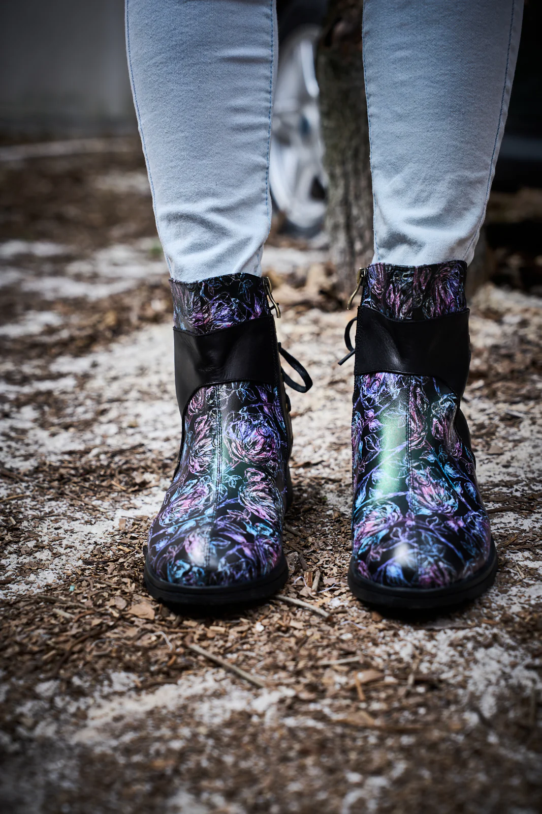 Soffia | Autumn Fields Floral Leather Ankle Booties - Black - Image 4