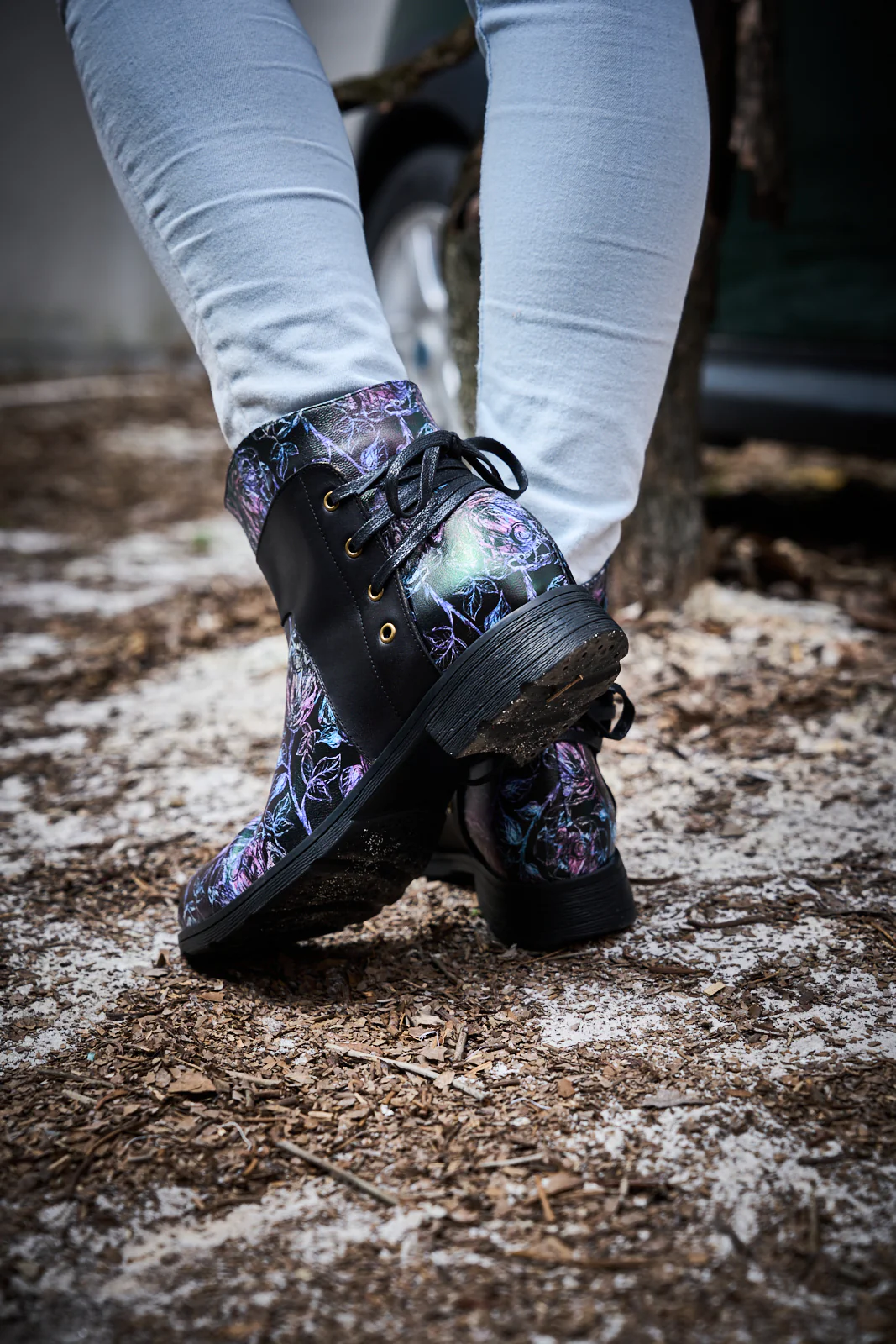 Soffia | Autumn Fields Floral Leather Ankle Booties - Black - Image 6