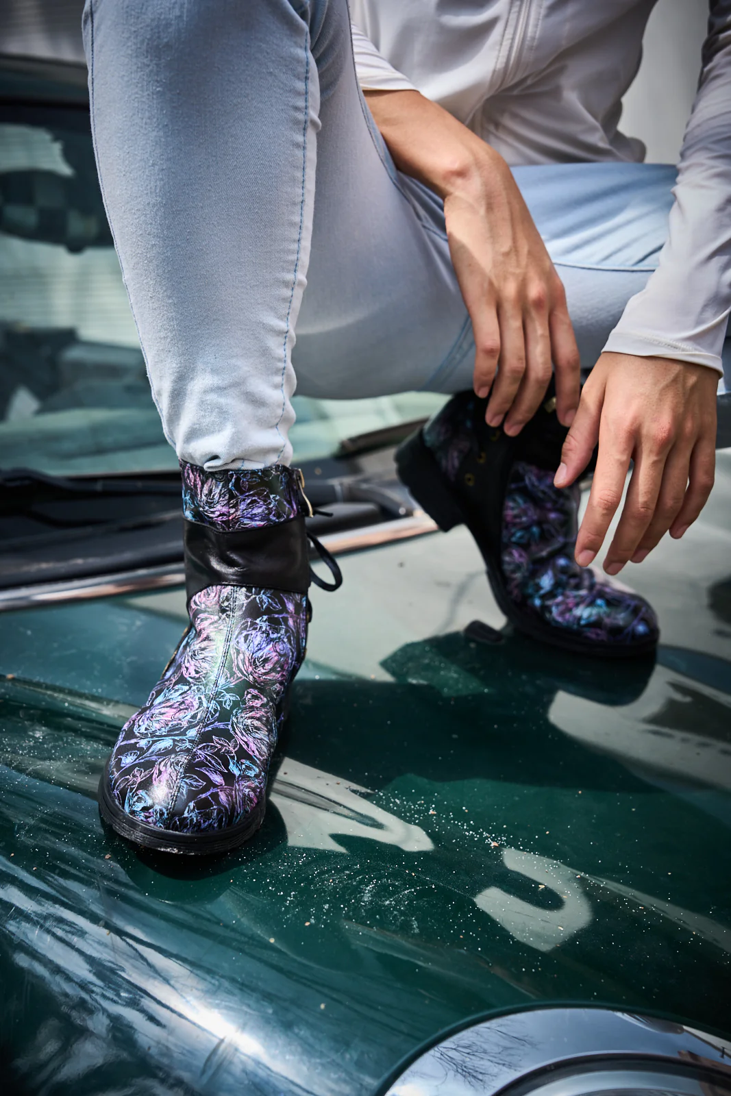 Soffia | Autumn Fields Floral Leather Ankle Booties - Black - Image 7