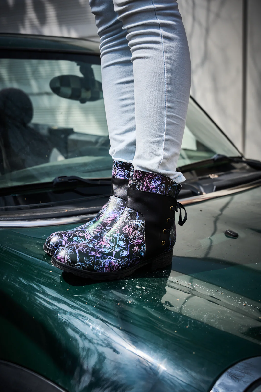Soffia | Autumn Fields Floral Leather Ankle Booties - Black - Image 8