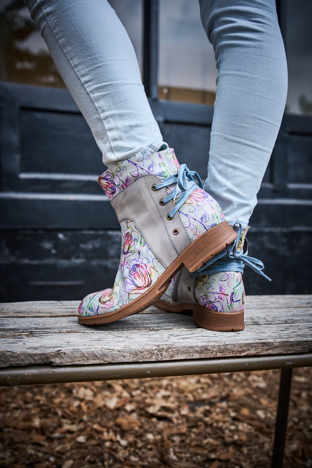Soffia | Autumn Fields Floral Leather Ankle Booties - Grey - Image 5