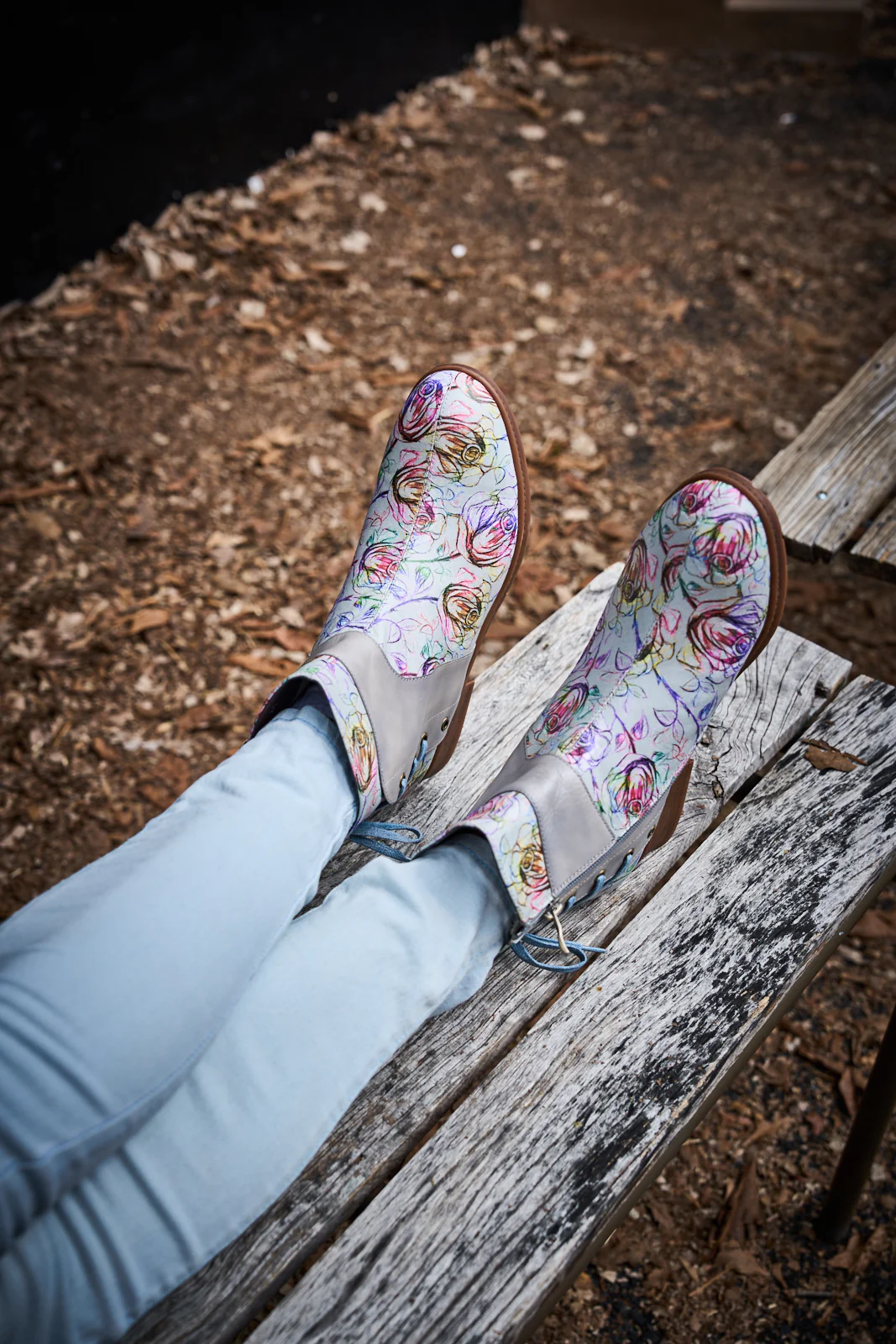 Soffia | Autumn Fields Floral Leather Ankle Booties - Grey - Image 7