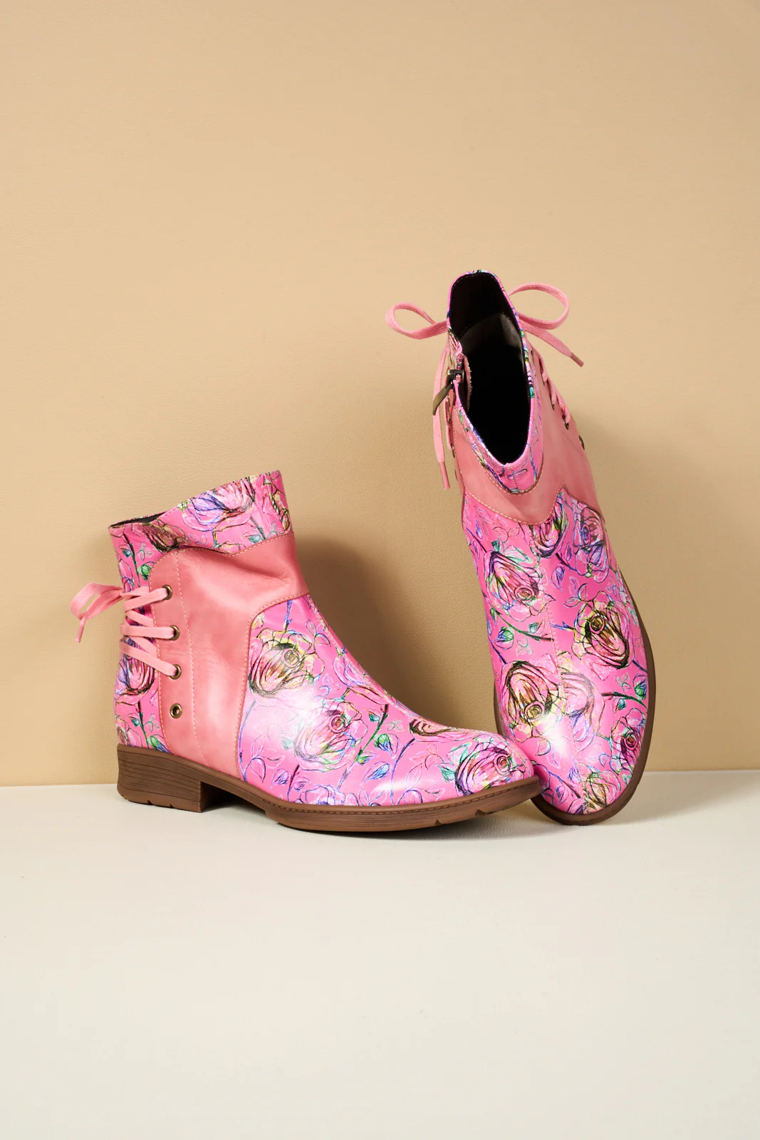 Soffia | Autumn Fields Floral Leather Ankle Booties - Pink - Image 10