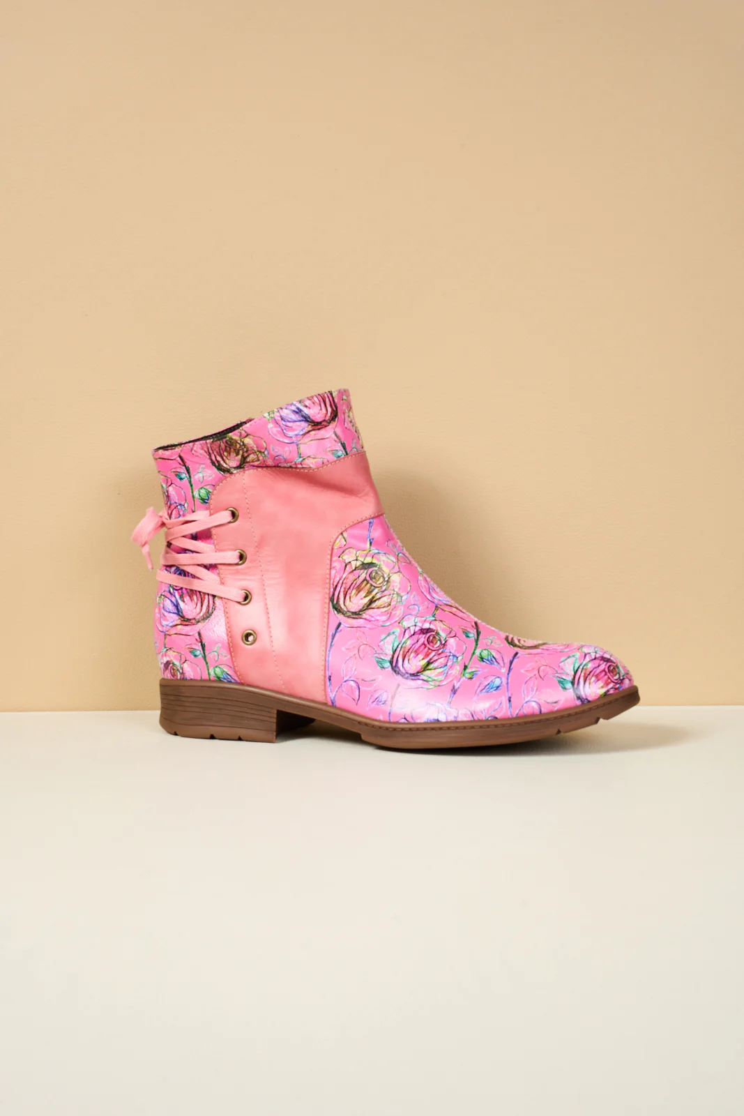 Soffia | Autumn Fields Floral Leather Ankle Booties - Pink - Image 11