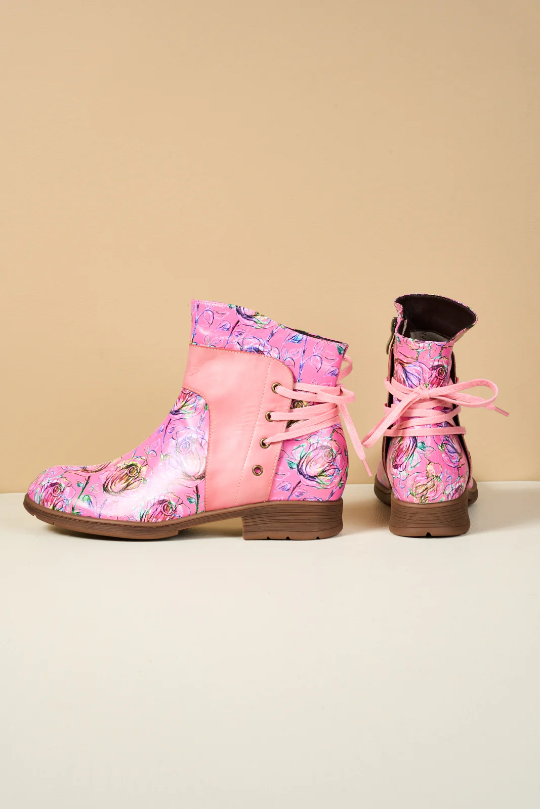 Soffia | Autumn Fields Floral Leather Ankle Booties - Pink - Image 12