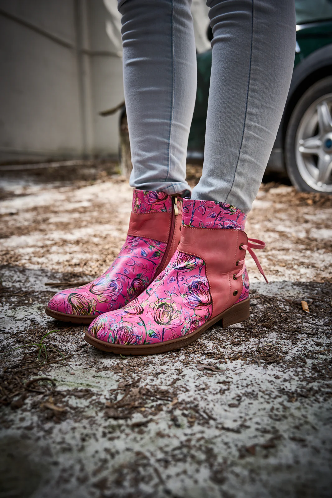 Soffia | Autumn Fields Floral Leather Ankle Booties - Pink - Image 4