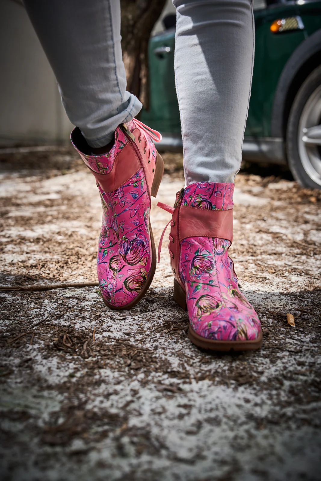 Soffia | Autumn Fields Floral Leather Ankle Booties - Pink - Image 5