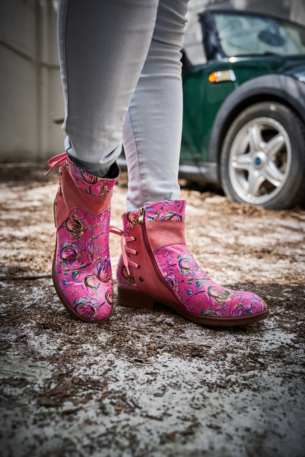 Soffia | Autumn Fields Floral Leather Ankle Booties - Pink - Image 6