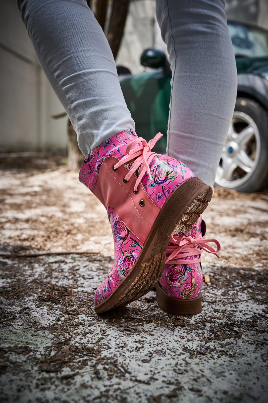 Soffia | Autumn Fields Floral Leather Ankle Booties - Pink - Image 8