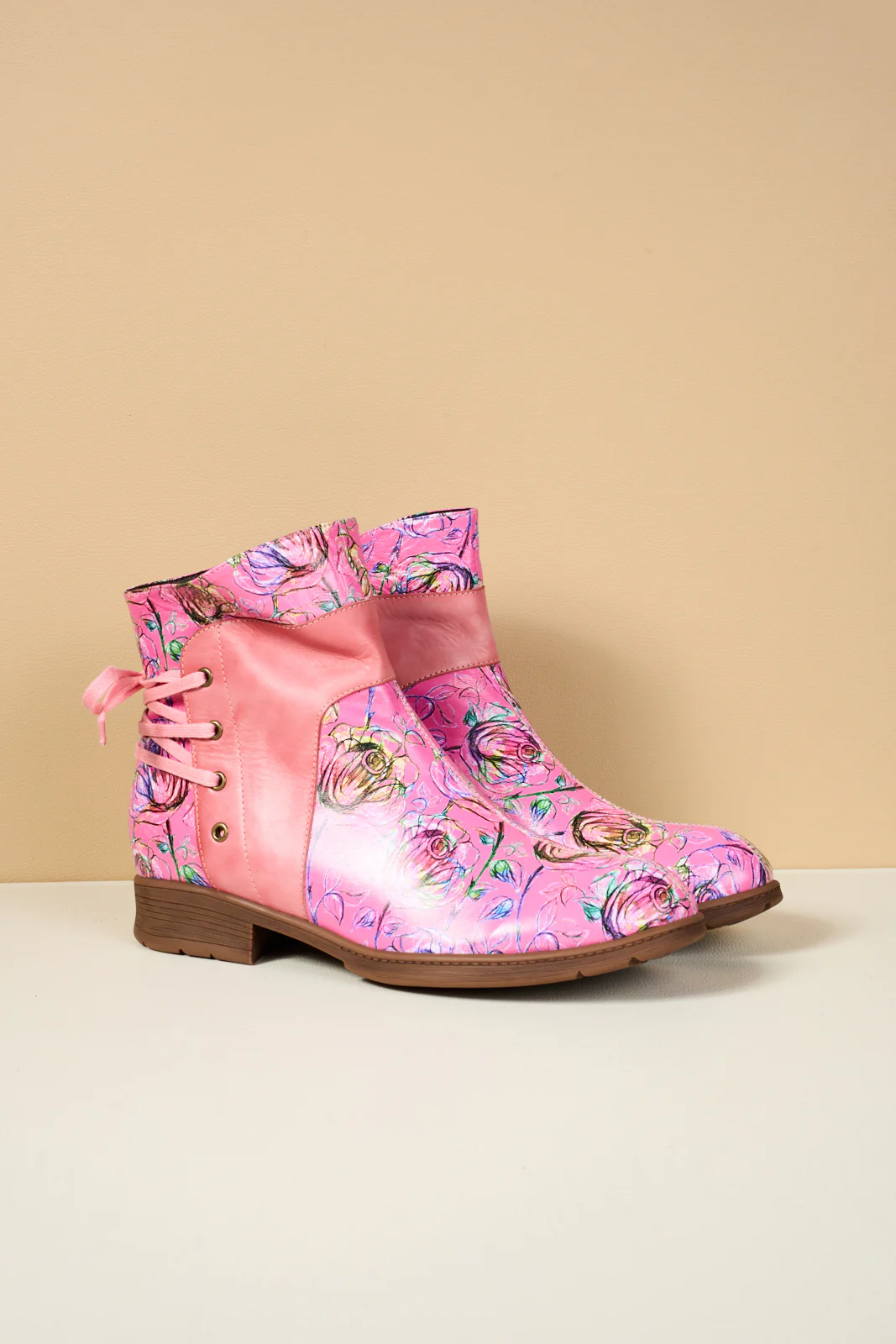 Soffia | Autumn Fields Floral Leather Ankle Booties - Pink - Image 9