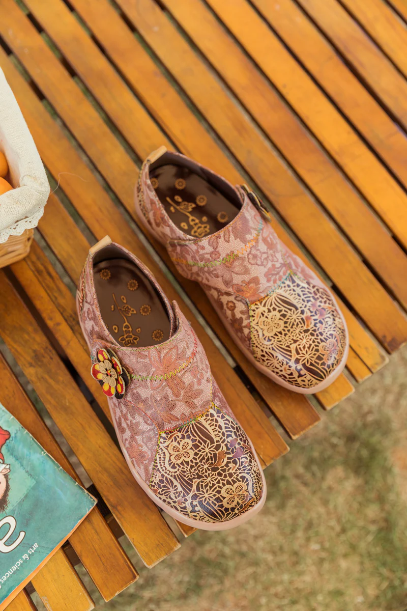 SOFFIA | BEIGE FLORAL LEATHER WRAP-TOP SNEAKER - Image 6