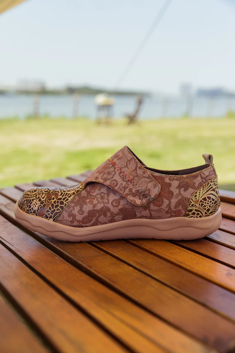 SOFFIA | BEIGE FLORAL LEATHER WRAP-TOP SNEAKER - Image 8