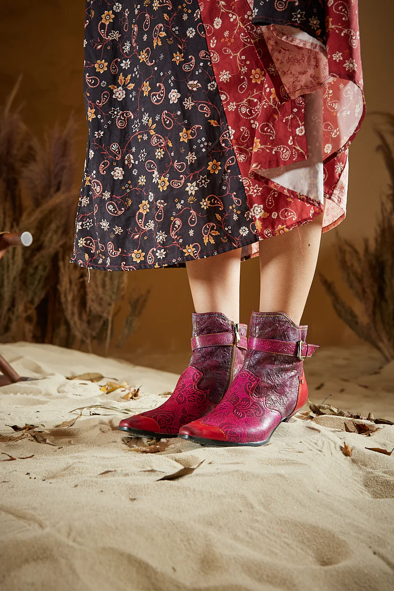 Soffia | Bella Rose Distress Leather Ankle Boots - Image 2