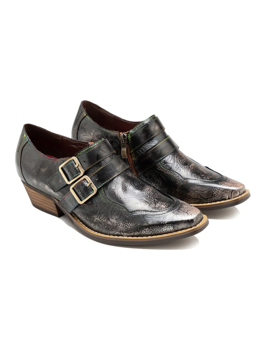 Soffia | Floral Embossed Leather Monk - Image 6