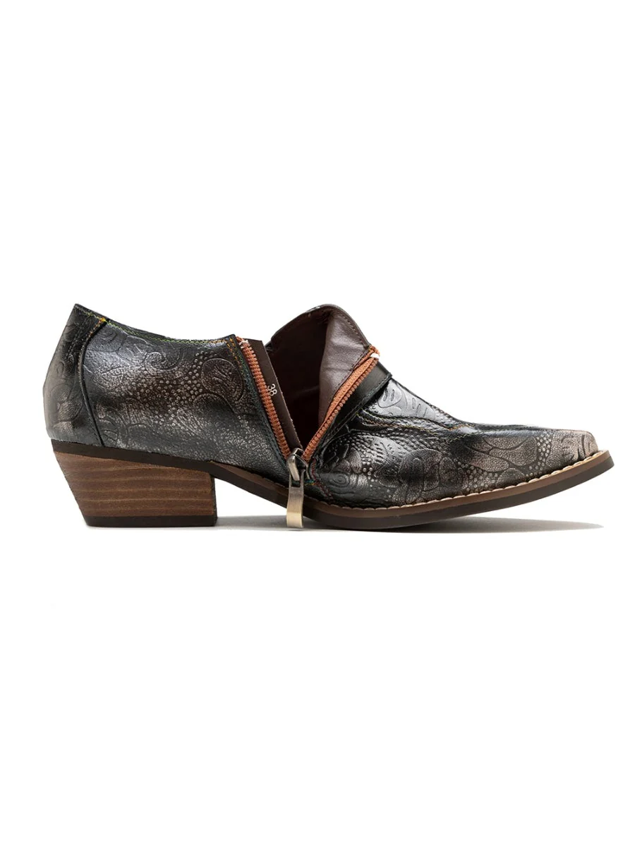 Soffia | Floral Embossed Leather Monk - Image 7