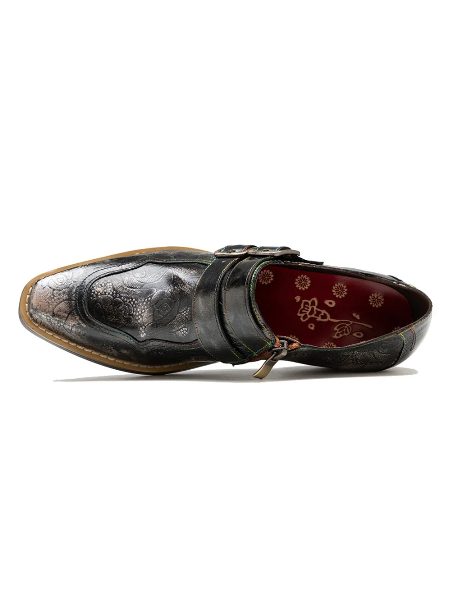 Soffia | Floral Embossed Leather Monk - Image 8