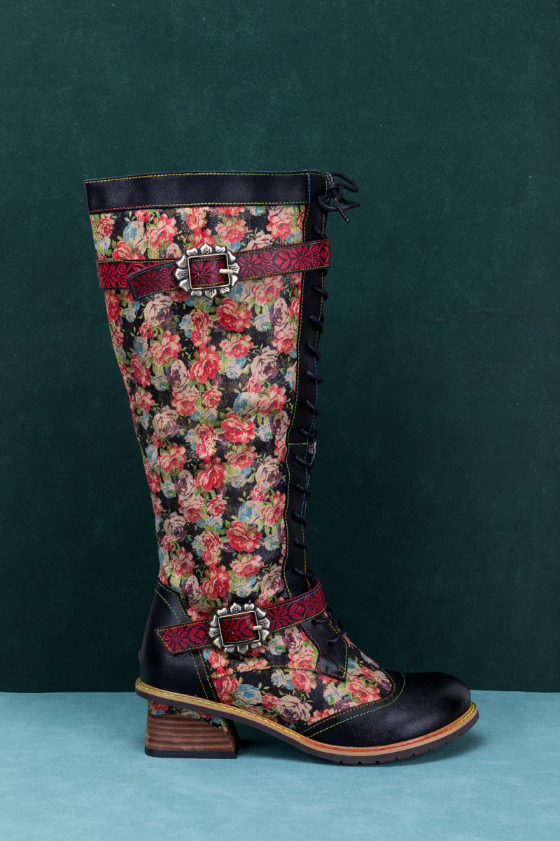SOFFIA | BLOOMING FLORAL TIE-ACCENT LEATHER KNEE HIGH BOOT - Image 11