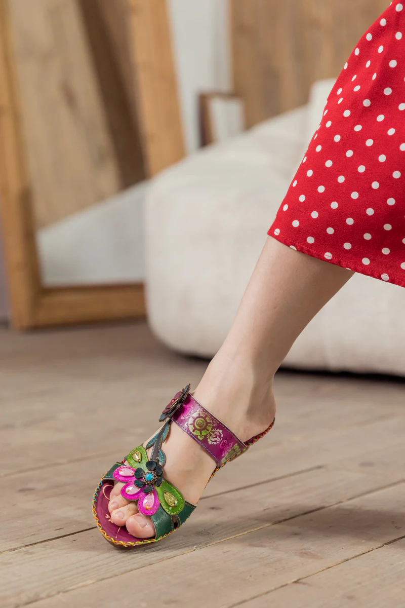 SOFFIA | Blossom Appliqued Genuine Leather Sandal Plum - Image 8