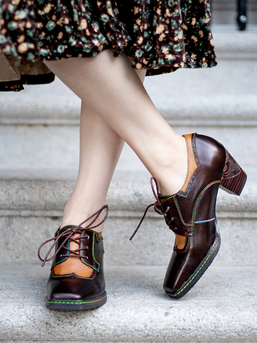 SOFFIA | Genuine Leather Blossom Embossed Oxford - Image 3