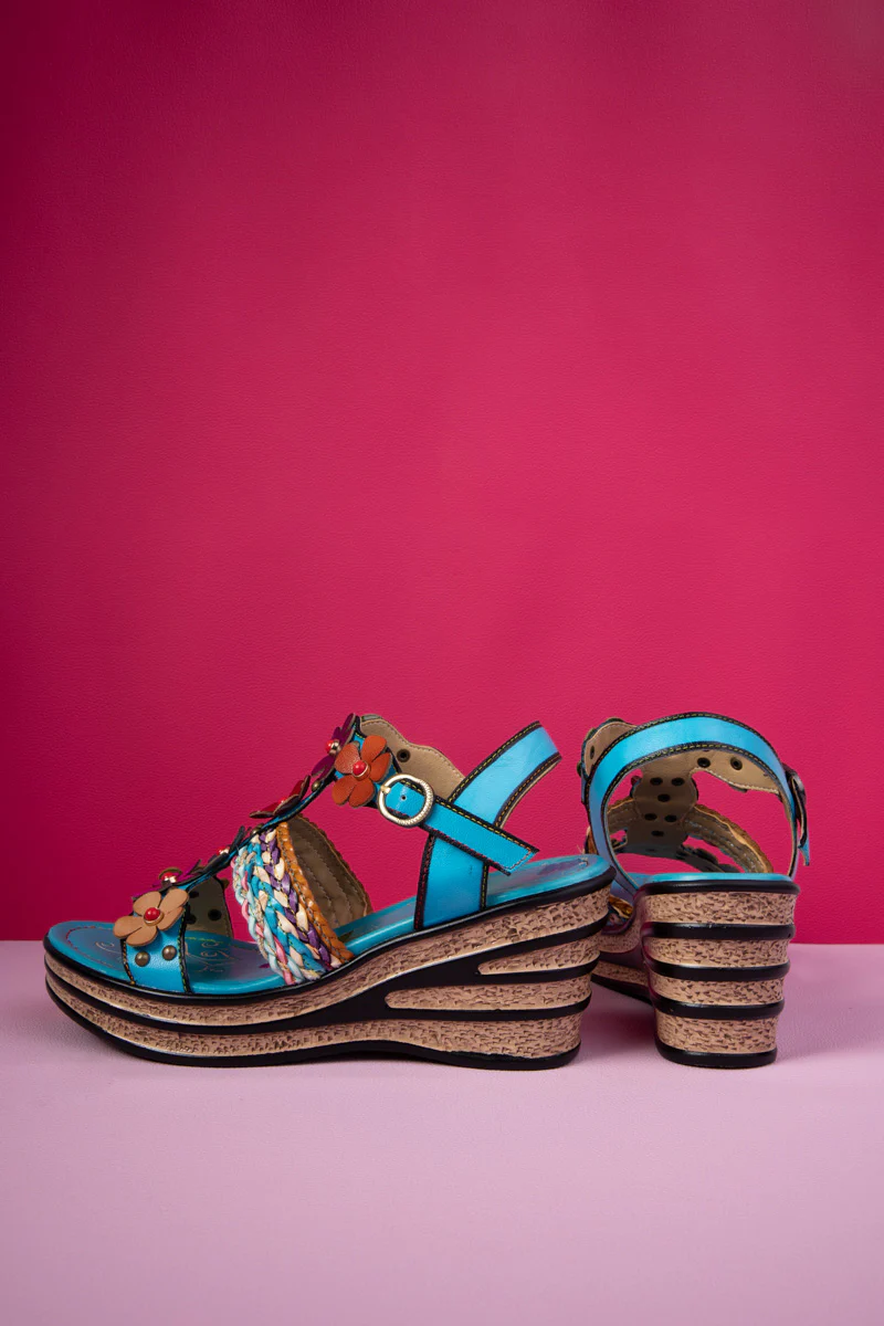 Soffia | Brickell Tropical Daisy Applique Leather Wedge - Image 10