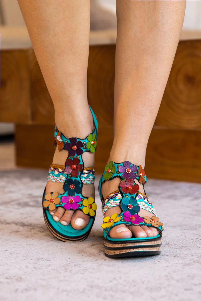 Soffia | Brickell Tropical Daisy Applique Leather Wedge - Image 2