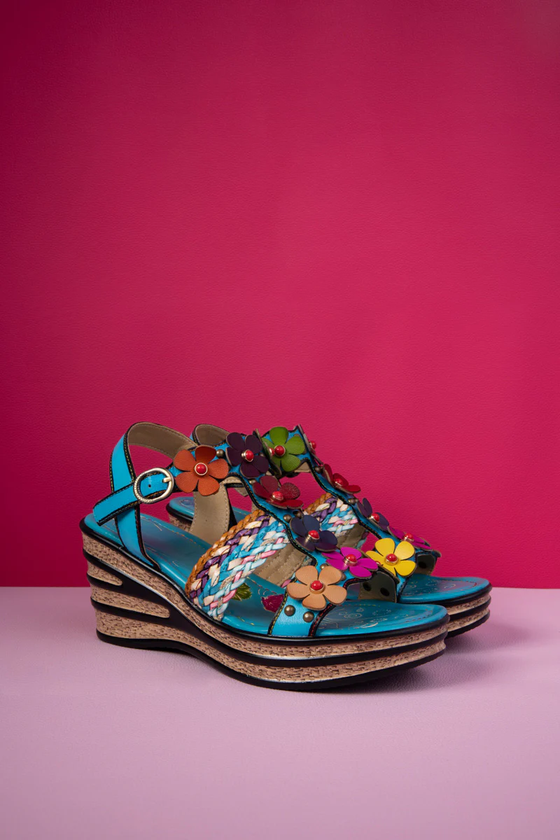 Soffia | Brickell Tropical Daisy Applique Leather Wedge - Image 7