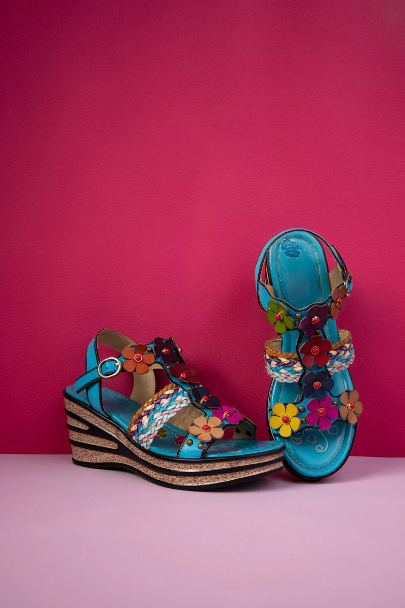 Soffia | Brickell Tropical Daisy Applique Leather Wedge - Image 8