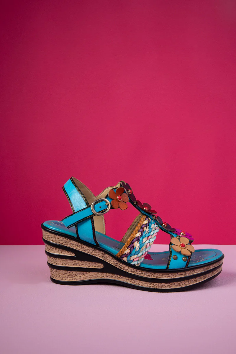 Soffia | Brickell Tropical Daisy Applique Leather Wedge - Image 9