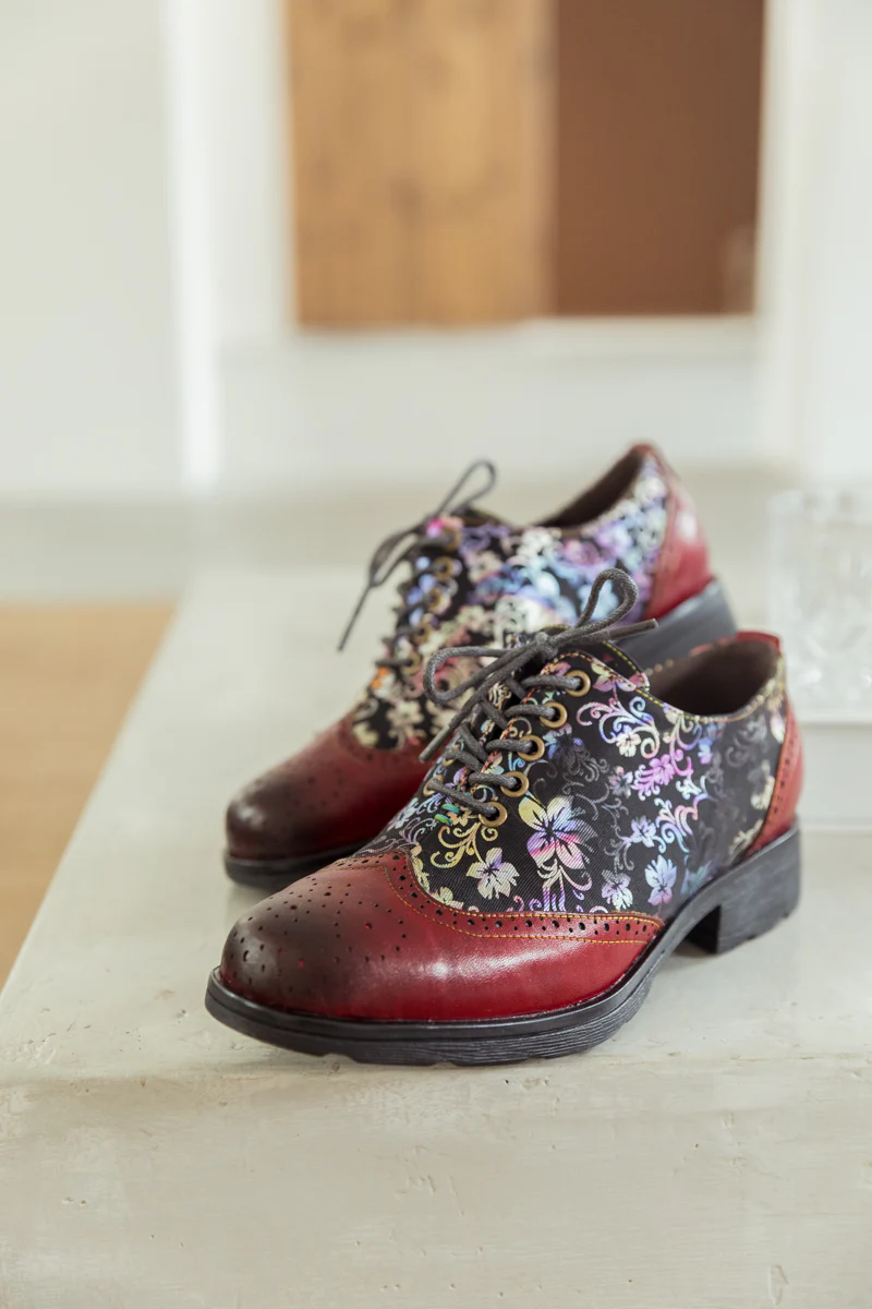 SOFFIA | Brown Floral Print Leather Brogues Oxford - Image 5