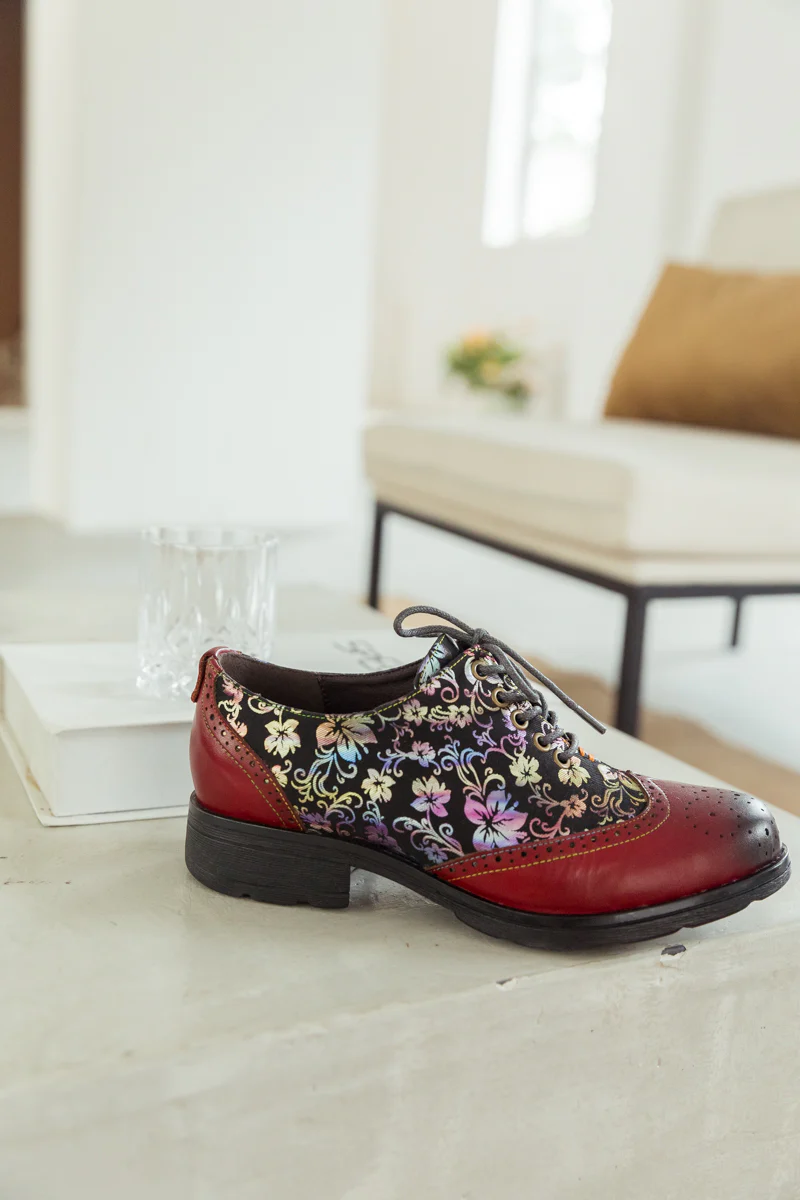 SOFFIA | Brown Floral Print Leather Brogues Oxford - Image 6