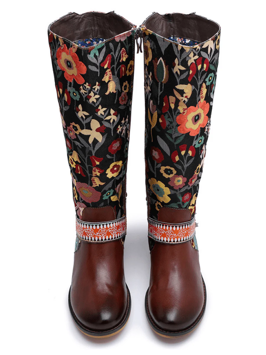 SOFFIA | Floral Tie-Accent Knee-High Leather Boots - Image 10