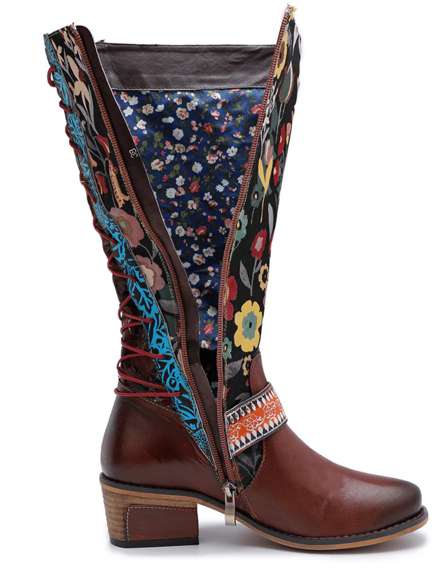 SOFFIA | Floral Tie-Accent Knee-High Leather Boots - Image 9