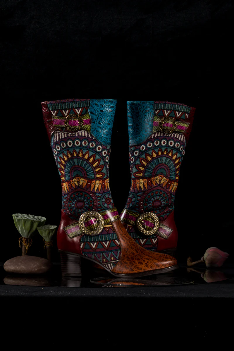 SOFFIA | BROWN PATCHWORK LEATHER KNEE BOOT - Image 8