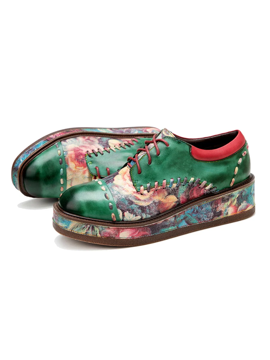 SOFFIA | Brush Craft Emerald Floral Leather Oxford - Image 10