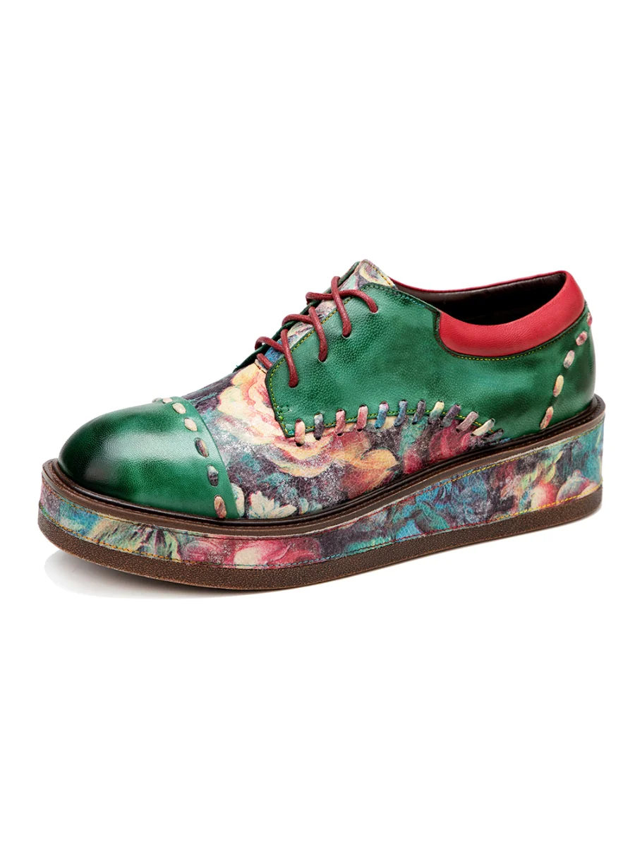 SOFFIA | Brush Craft Emerald Floral Leather Oxford - Image 11