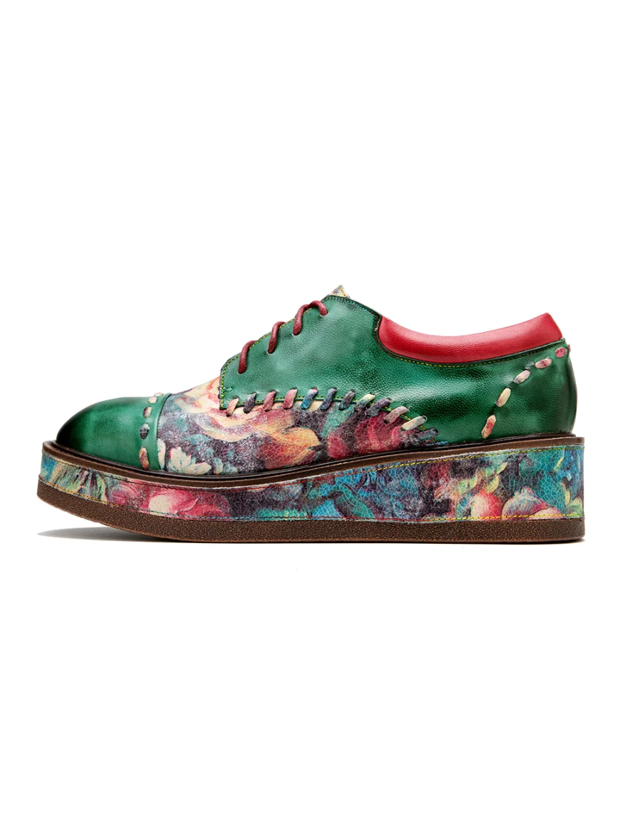 SOFFIA | Brush Craft Emerald Floral Leather Oxford - Image 13